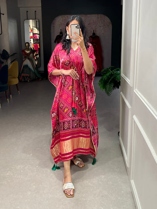 Maroon Color Digital Printed Gaji Silk Kaftan ClothsVilla