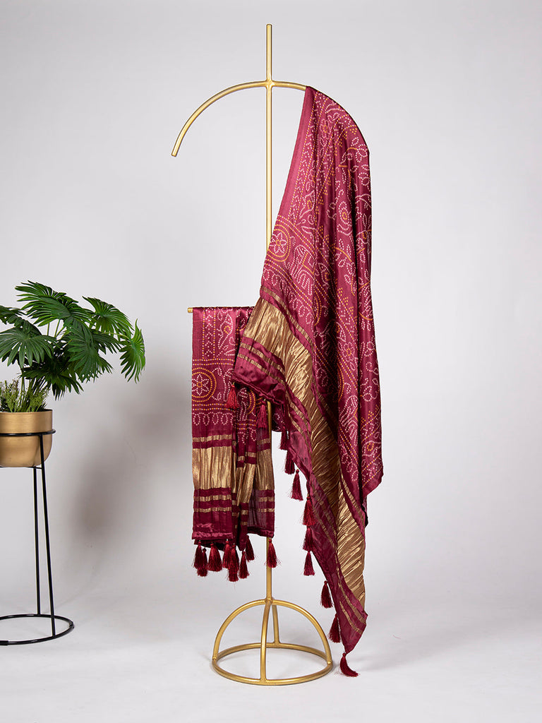 Maroon Color Digital Printed Gaji Silk Dupatta With Lagdi Patta ClothsVilla.com