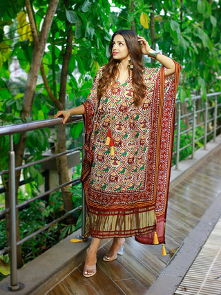 Maroon Color Bandhani Printed Pure Gaji Silk Kaftan Clothsvilla