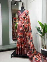 Load image into Gallery viewer, Maroon Color Printed With Zari Border Dola Silk Saree Clothsvilla