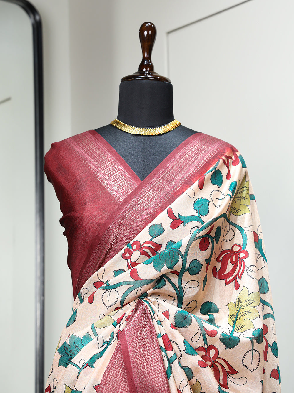 Maroon Color Printed With Zari Border Dola Silk Saree Clothsvilla