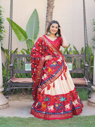 Maroon Color Printed With Foil Work Dola Silk Lehenga Choli ClothsVilla.com