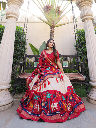 Maroon Color Printed With Foil Work Dola Silk Lehenga Choli ClothsVilla.com
