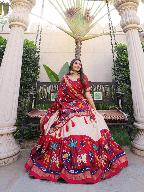 Maroon Color Printed With Foil Work Dola Silk Lehenga Choli ClothsVilla.com
