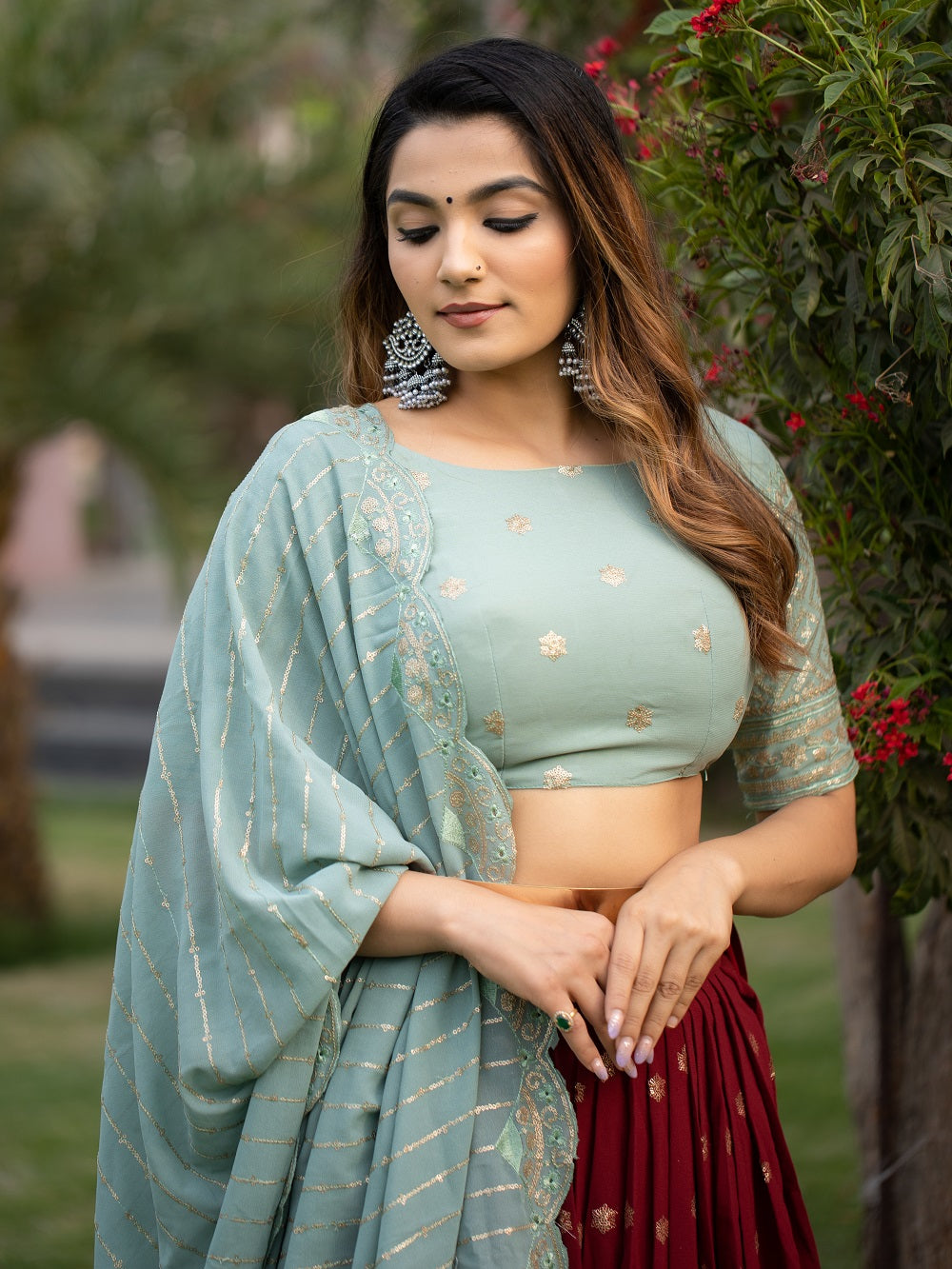 Maroon Color Thread And Sequins Embroidery Work Georgette New Lehenga Choli Set Clothsvilla