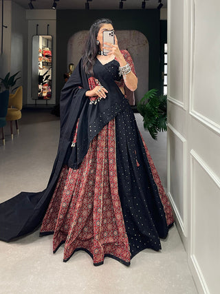 Maroon Color Printed And Over All Mirror Work With Gotta Patti Cotton Lehenga Choli ClothsVilla.com