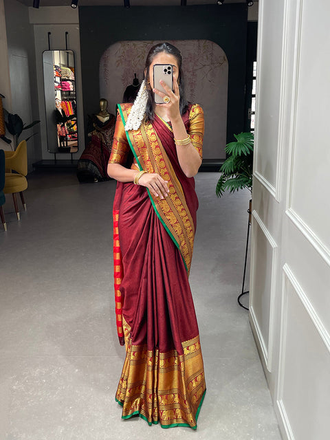 Maroon Color Zari Weaving Work Narayan Pet Saree Clothsvilla Main image
