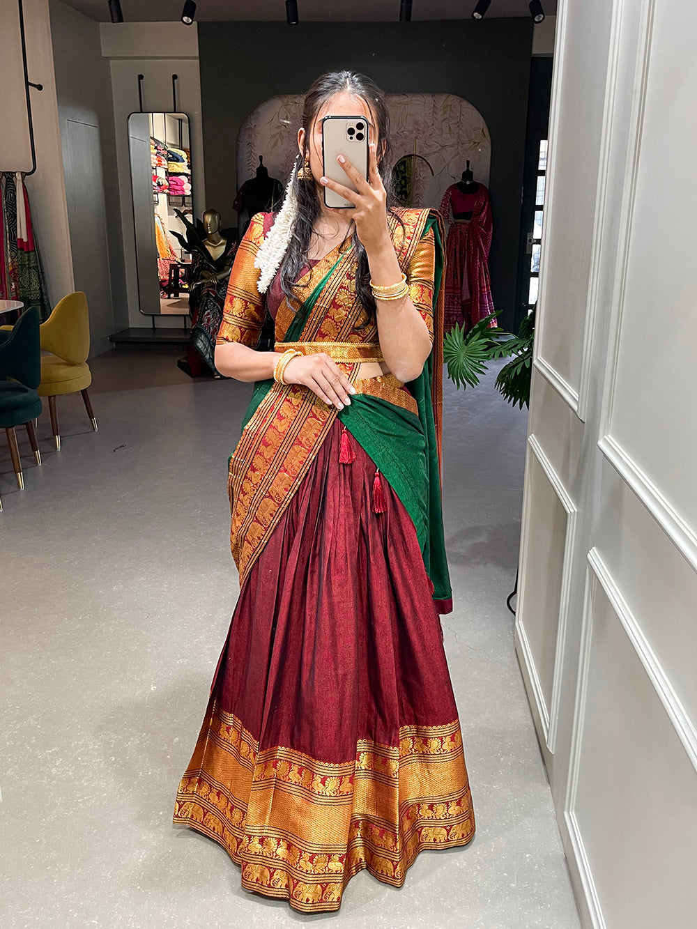 Maroon Color Zari Weaving Work Narayan Pet Cotton Lehenga Choli Clothsvilla