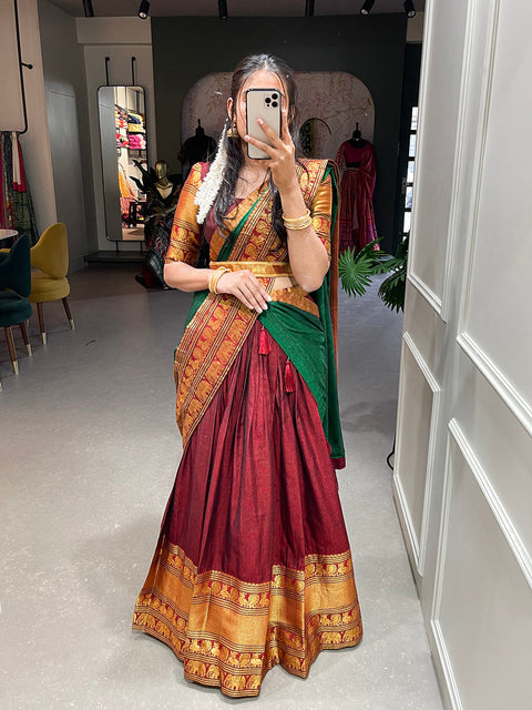 Maroon Color Zari Weaving Work Narayan Pet Cotton Lehenga Choli Clothsvilla Main image
