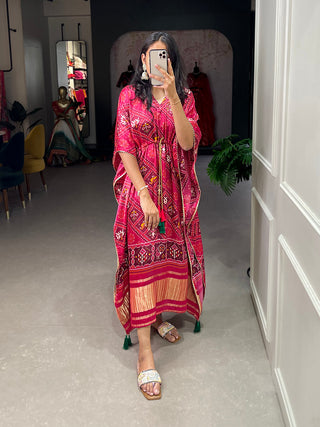 Maroon Color Digital Printed Gaji Silk Kaftan ClothsVilla