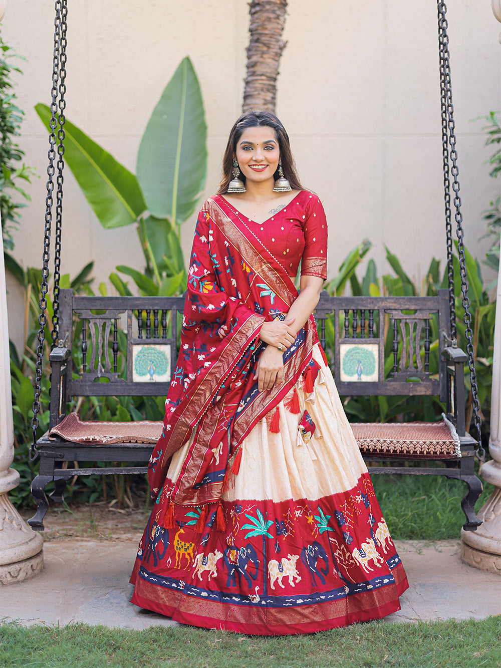 Maroon Color Printed With Foil Work Dola Silk Lehenga Choli ClothsVilla.com