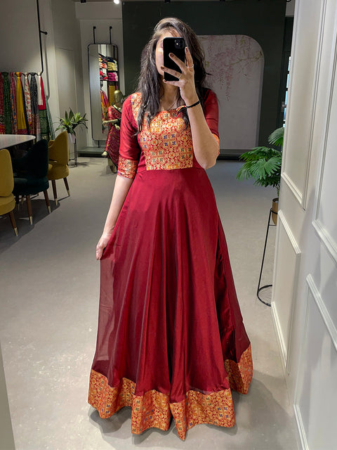 Maroon Color Weaving Work Rangoli Silk Gown Dress Clothsvilla Main image
