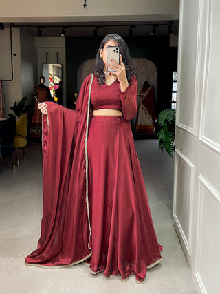 Maroon Color Plain With Lace Border Rangoli Silk Chaniya Choli ClothsVilla
