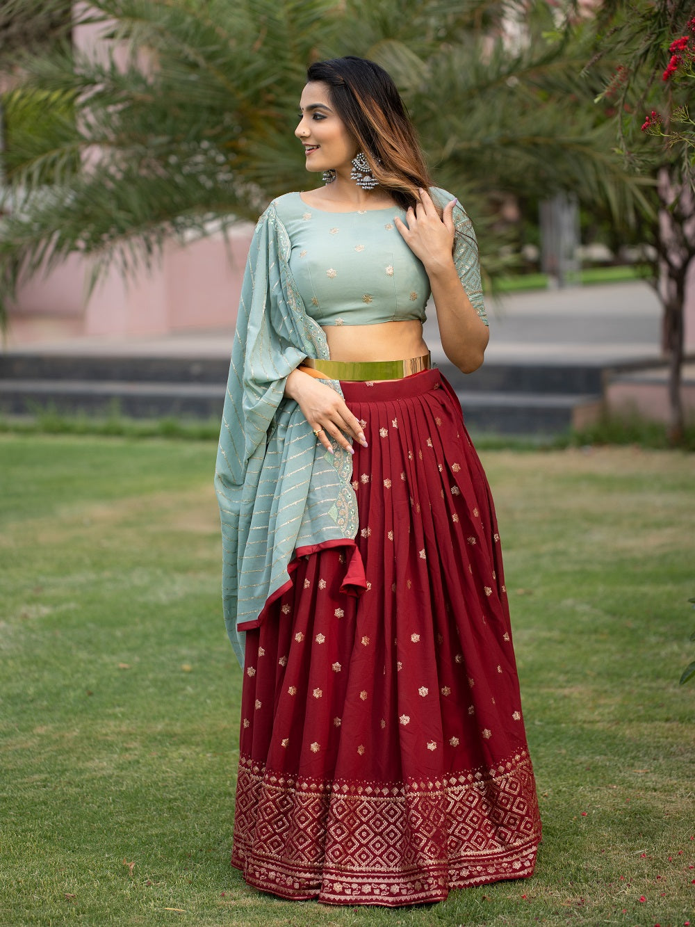 Maroon Color Thread And Sequins Embroidery Work Georgette New Lehenga Choli Set Clothsvilla