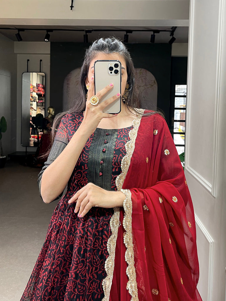 Maroon Color Printed With Weaving Work Patta Soft Chanderi  Dress Clothsvilla