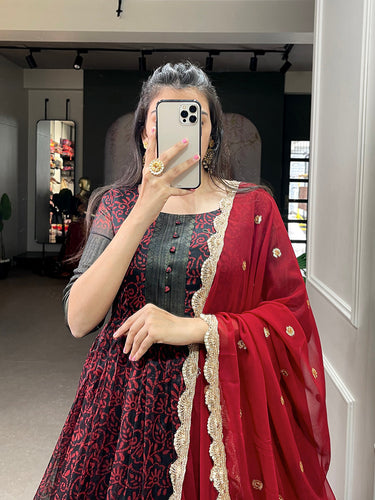 Maroon Color Printed With Weaving Work Patta Soft Chanderi  Dress Clothsvilla