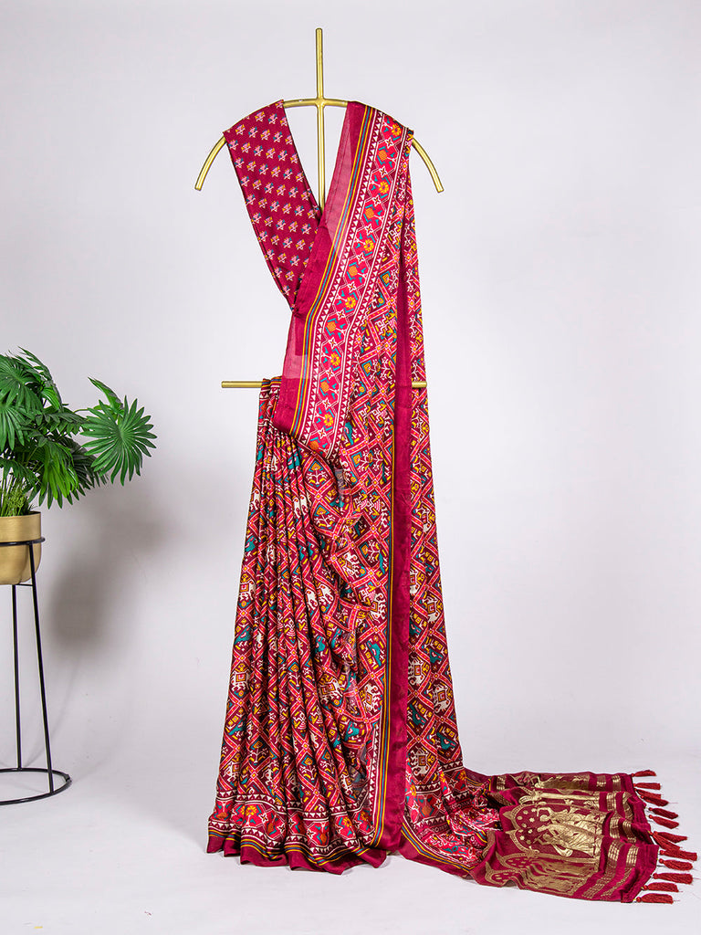 Maroon Color Digital Printed Pure Gaji Silk Saree Clothsvilla