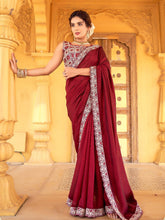 Load image into Gallery viewer, Maroon Color Vichitra Silk Saree Clothsvilla