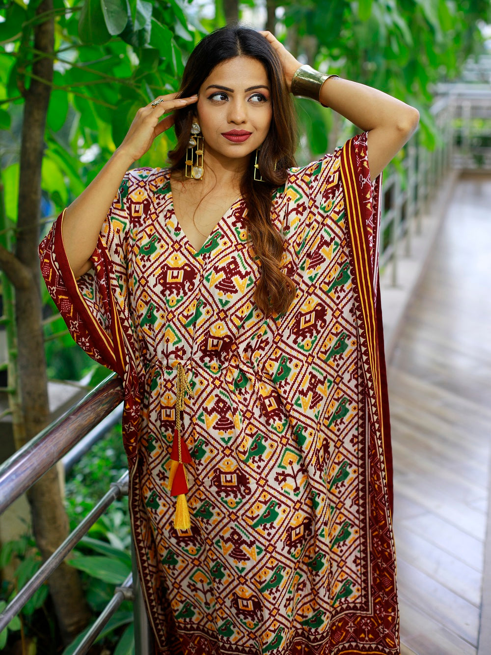 Maroon Color Bandhani Printed Pure Gaji Silk Kaftan Clothsvilla