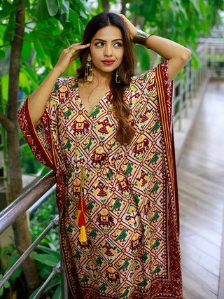 Maroon Color Bandhani Printed Pure Gaji Silk Kaftan Clothsvilla