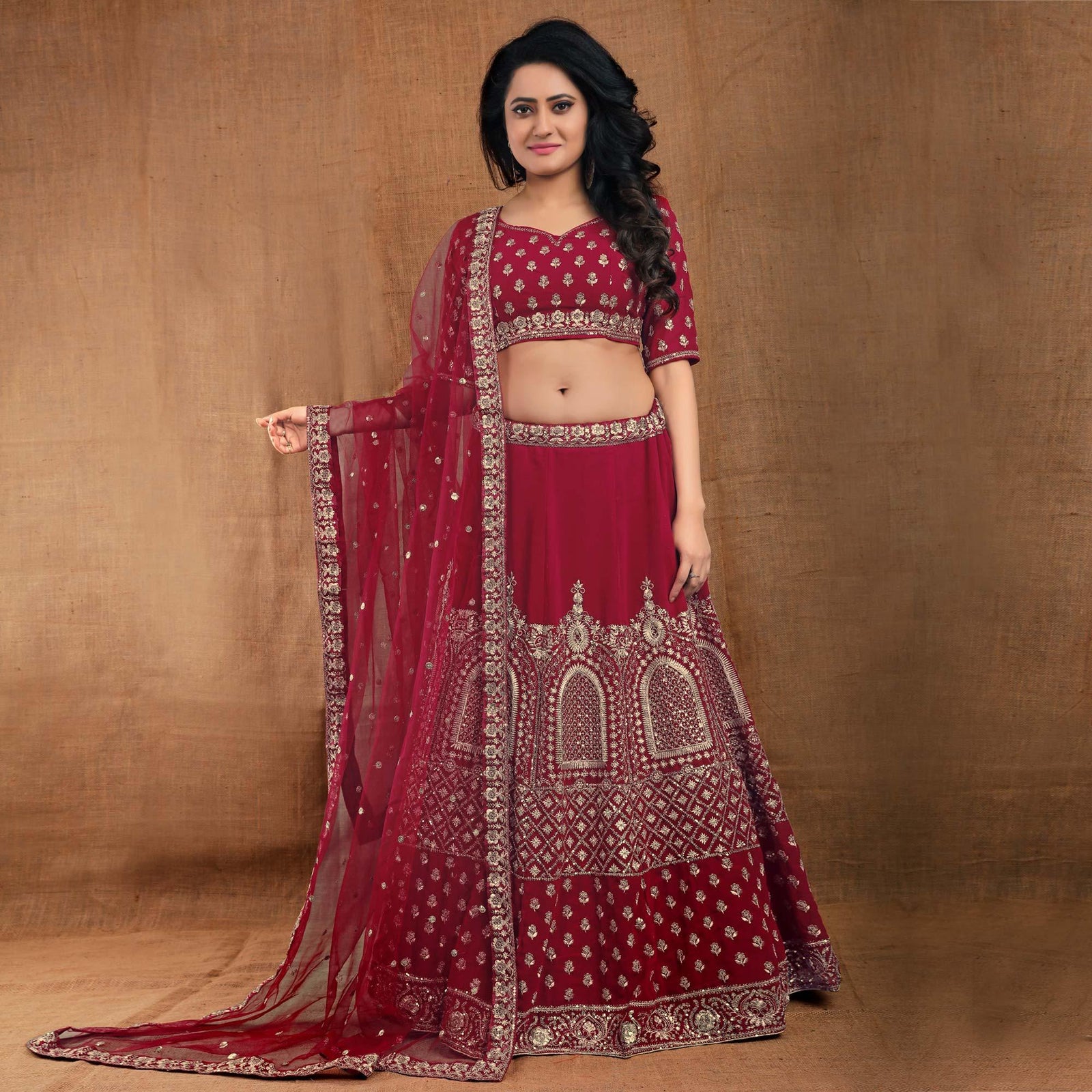 Maroon Party Wear Sequins Embroidered Georgette Lehenga Choli Clothsvilla