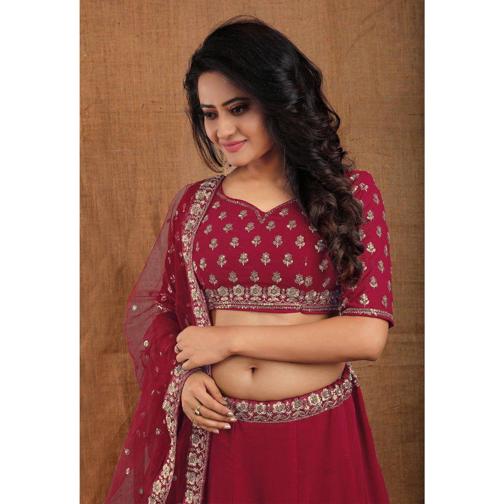 Maroon Party Wear Sequins Embroidered Georgette Lehenga Choli Clothsvilla