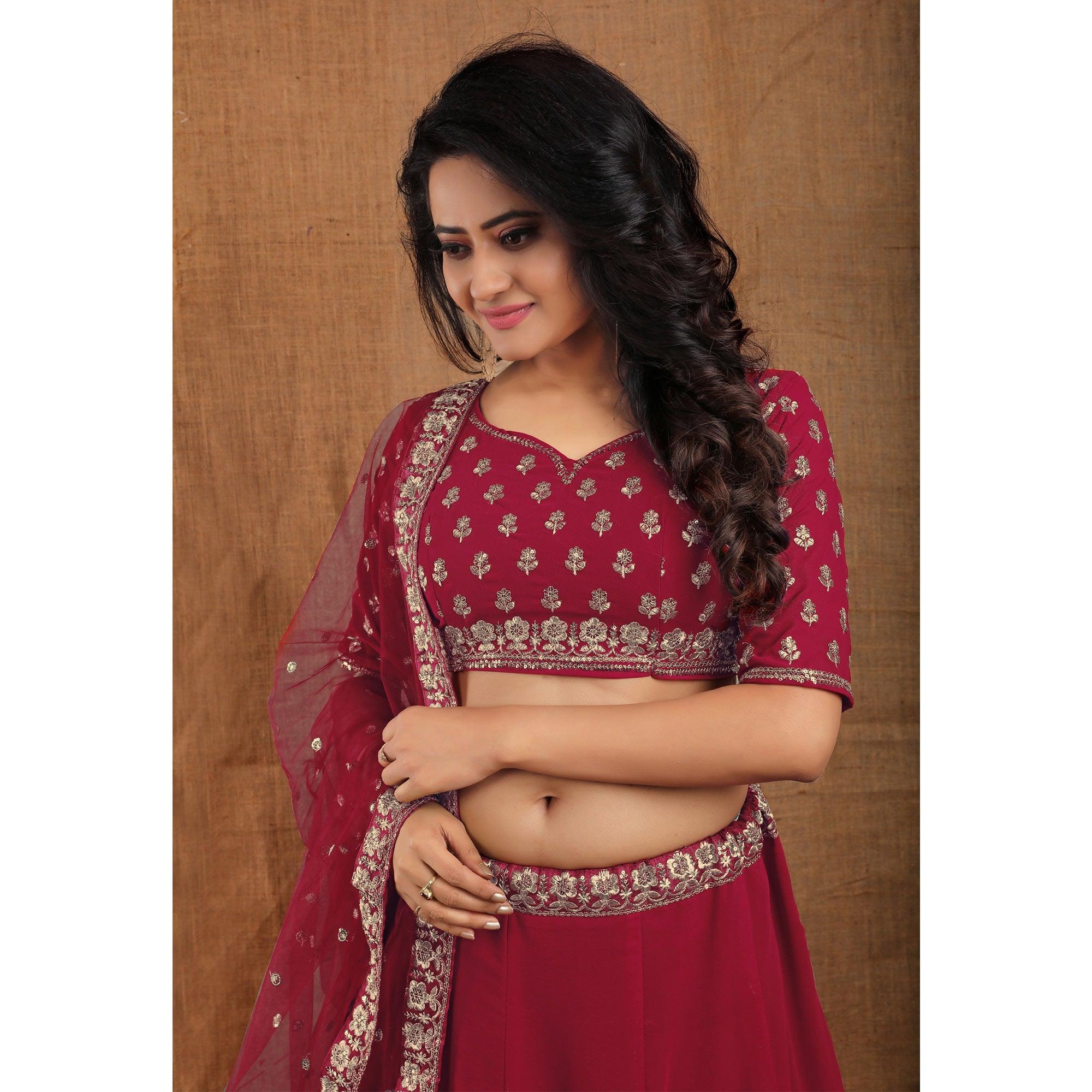 Buy Maroon Colored Party wear Embroidered Velvet Lehenga Choli Online At  Zeel Clothing