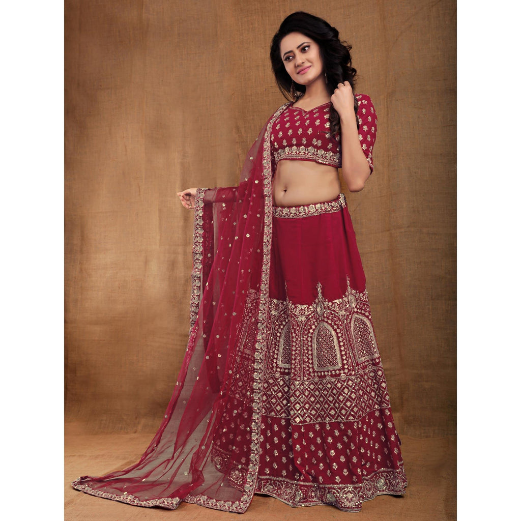 Maroon Party Wear Sequins Embroidered Georgette Lehenga Choli Clothsvilla