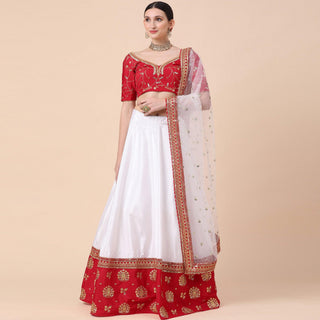 Maroon-White Party Wear Sequins Embroidered Satin Lehenga Choli Clothsvilla