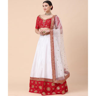 Maroon-White Party Wear Sequins Embroidered Satin Lehenga Choli Clothsvilla