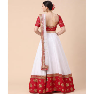 Maroon-White Party Wear Sequins Embroidered Satin Lehenga Choli Clothsvilla