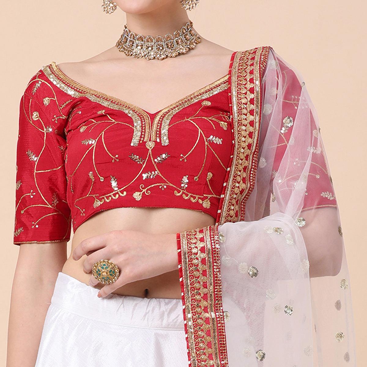 Maroon-White Party Wear Sequins Embroidered Satin Lehenga Choli Clothsvilla