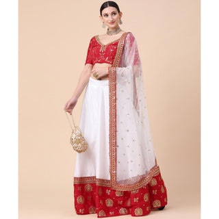 Maroon-White Party Wear Sequins Embroidered Satin Lehenga Choli Clothsvilla