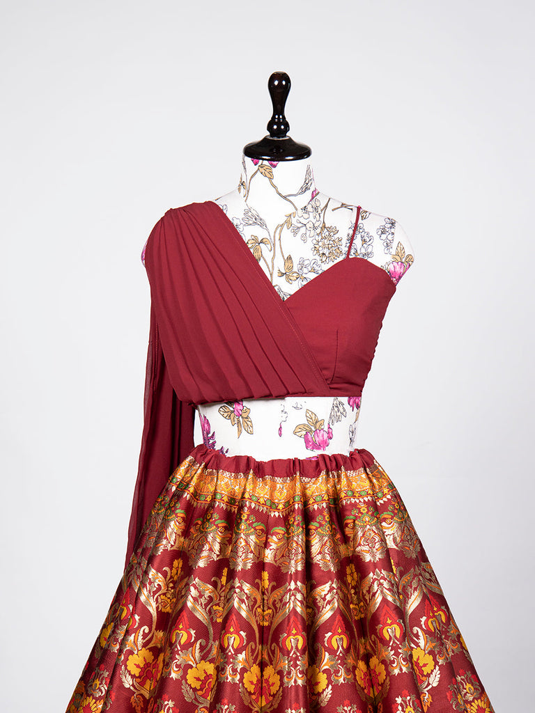 Maroon Color Zari Weaving Work Banarasi Silk Lehenga Choli ClothsVilla.com