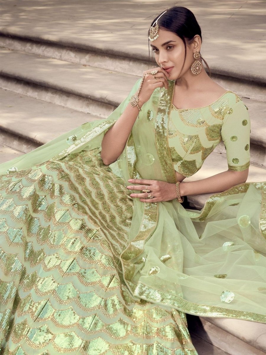 Marvellous Pista Green Net Lehenga Choli Clothsvilla