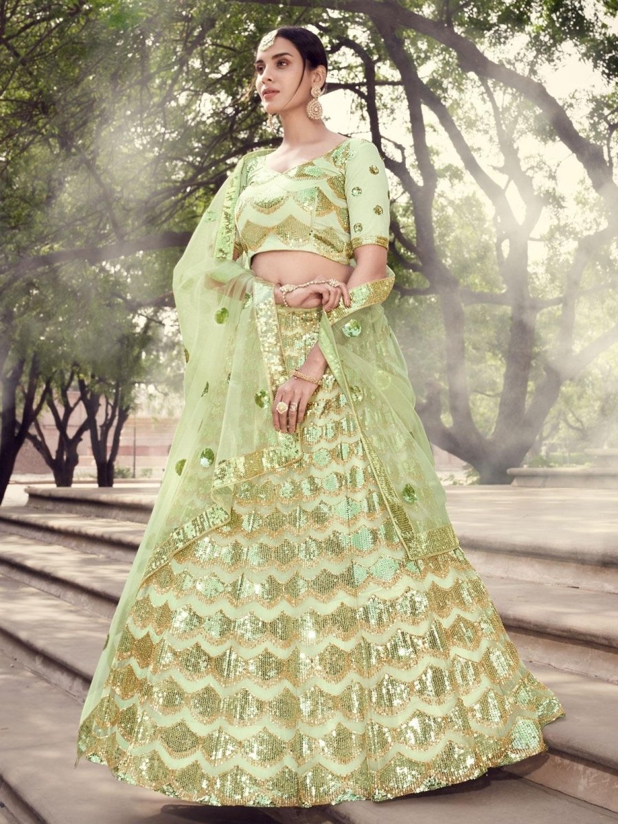 Marvellous Pista Green Net Lehenga Choli Clothsvilla