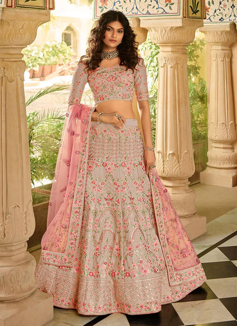 Mauve Pink Art Silk Lehenga With Net Dupatta Clothsvilla Main image