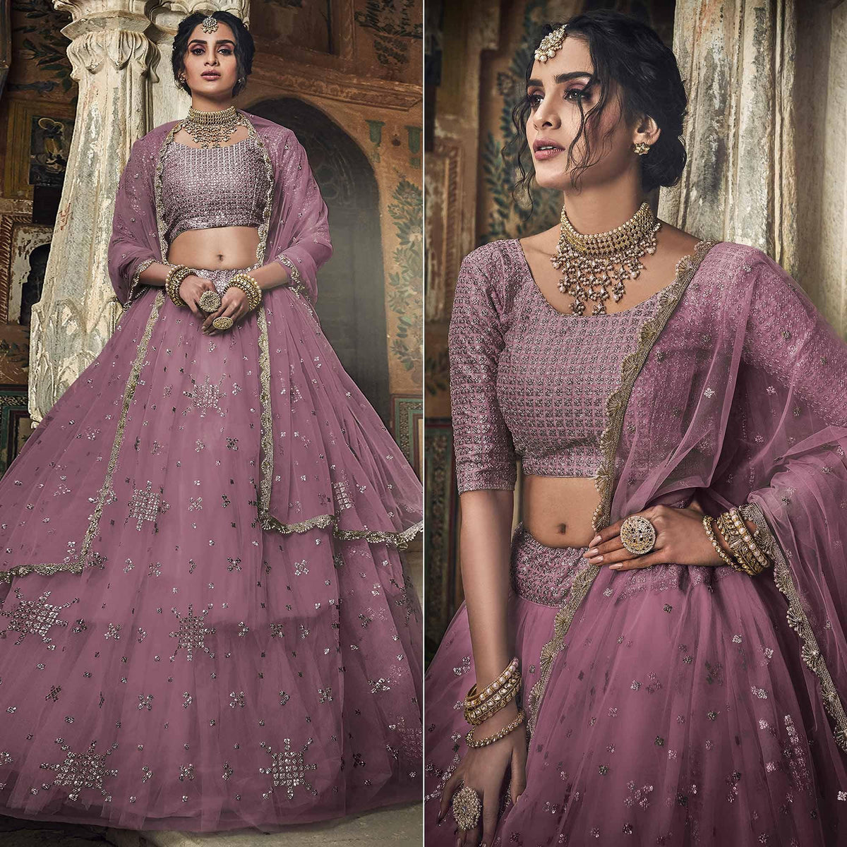 Mauve Sequins Embroidered Net Lehenga Choli Clothsvilla Main image