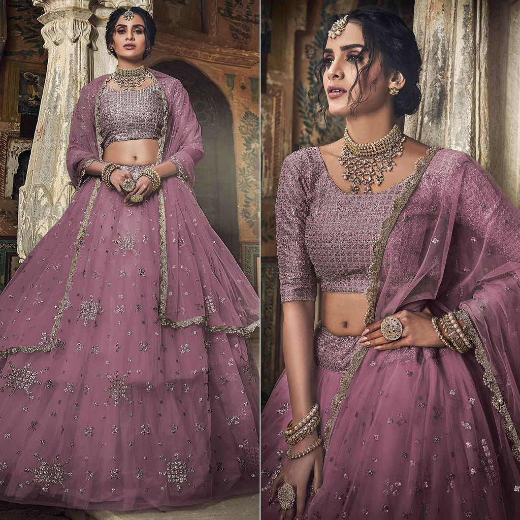 Mauve Sequins Embroidered Net Lehenga Choli Clothsvilla