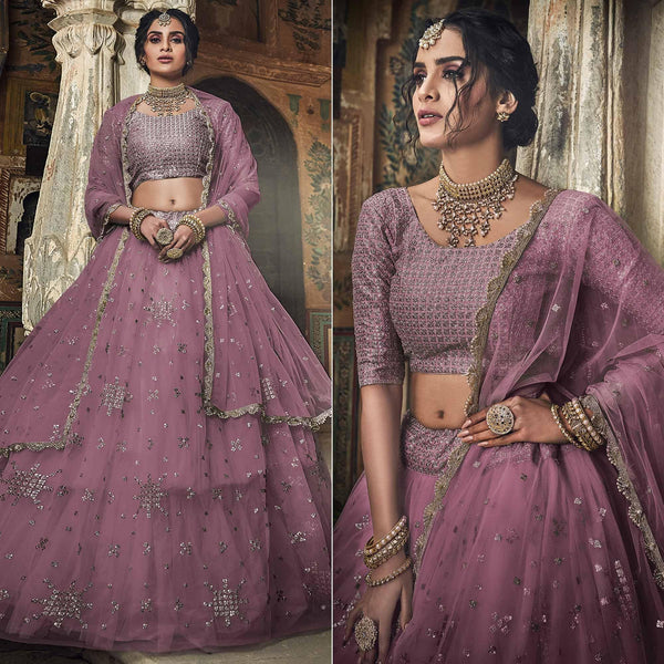 Mauve Sequins Embroidered Net Lehenga Choli Clothsvilla