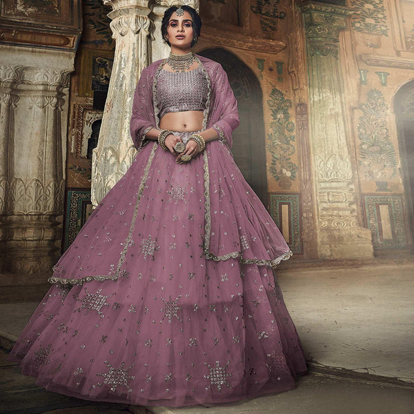 Mauve Sequins Embroidered Net Lehenga Choli Clothsvilla