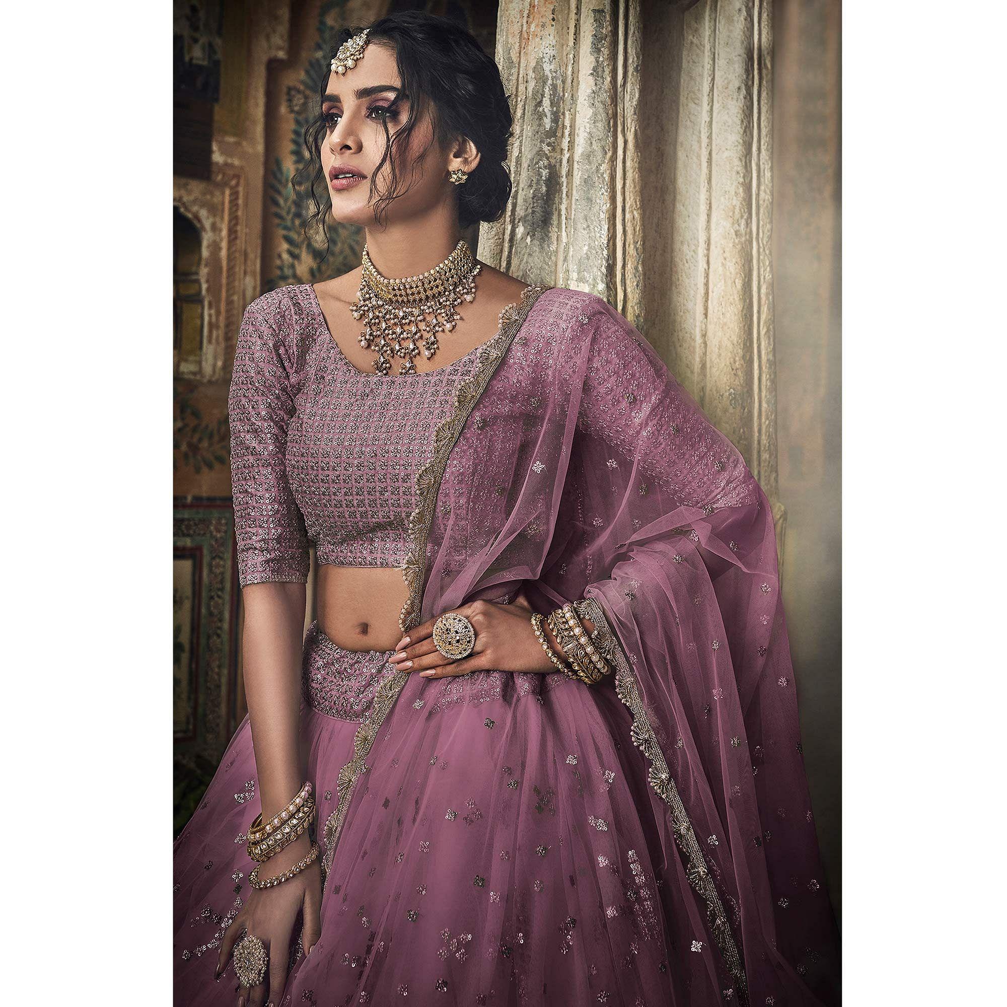 Mauve Sequins Embroidered Net Lehenga Choli Clothsvilla