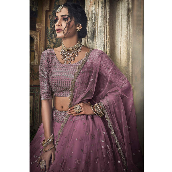Mauve Sequins Embroidered Net Lehenga Choli Clothsvilla