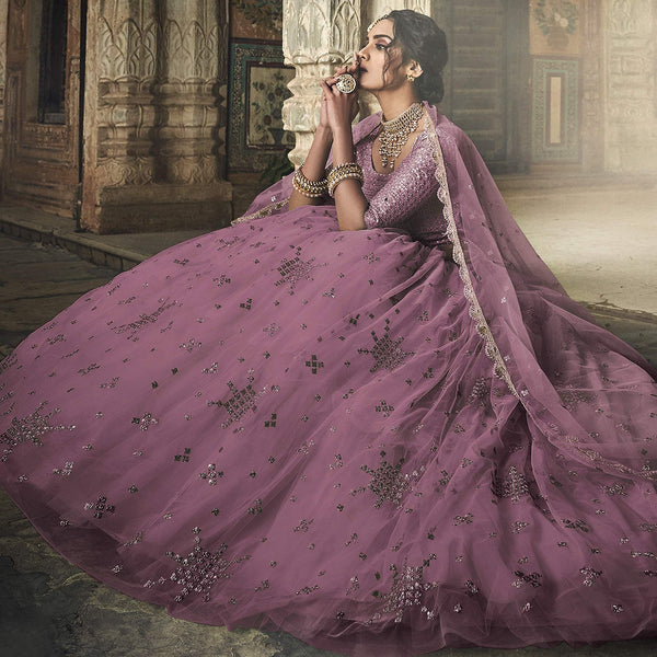 Mauve Sequins Embroidered Net Lehenga Choli Clothsvilla
