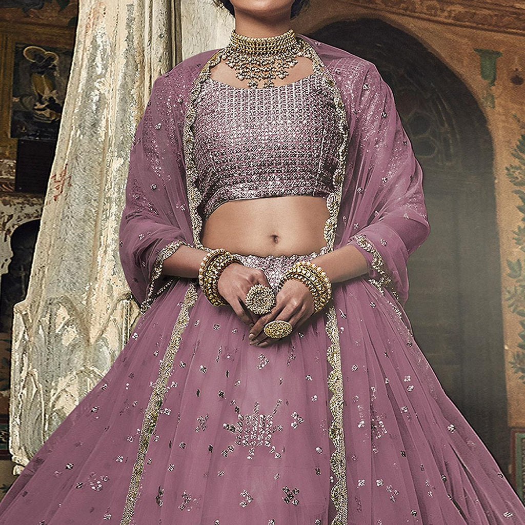 Mauve Sequins Embroidered Net Lehenga Choli Clothsvilla