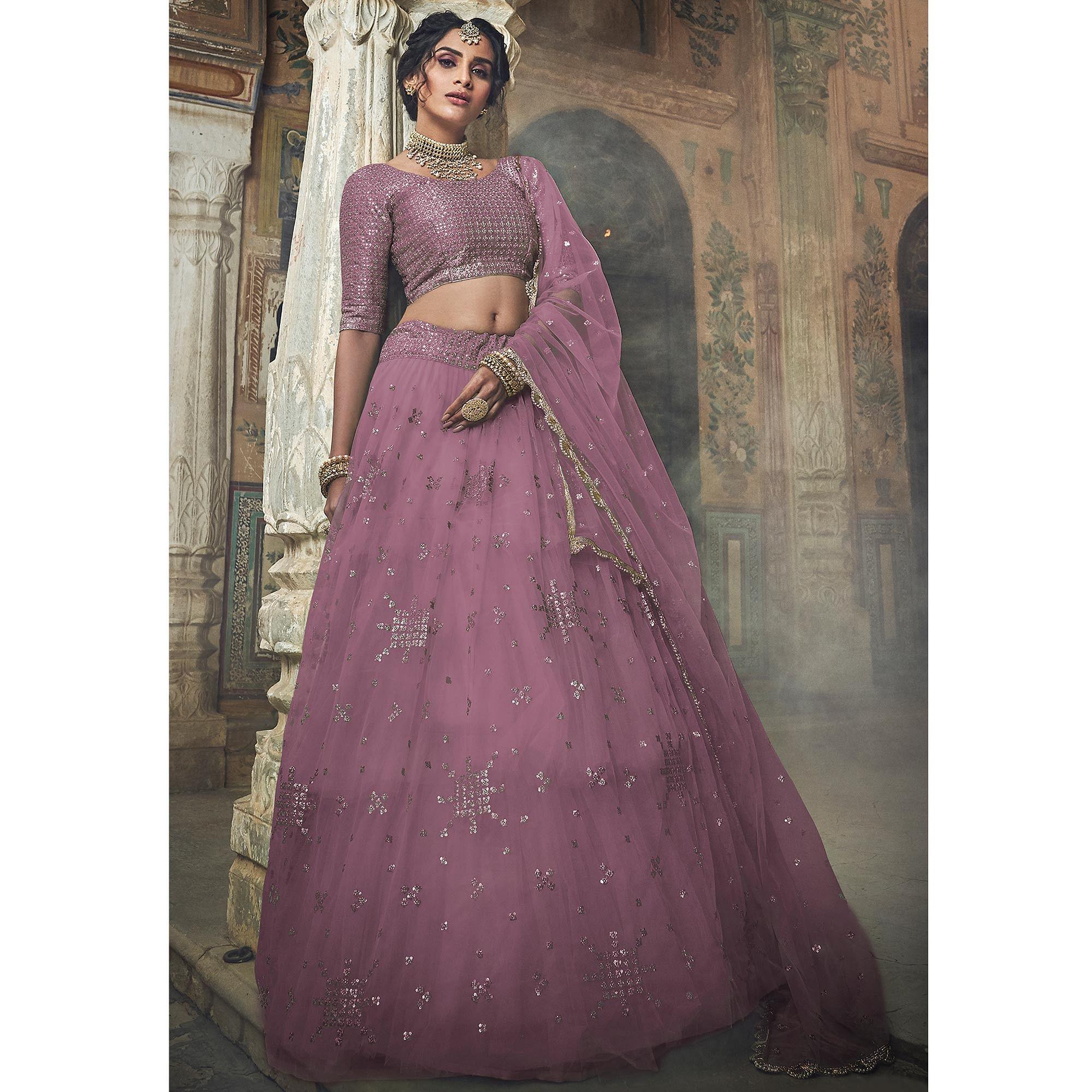 Mauve Sequins Embroidered Net Lehenga Choli Clothsvilla