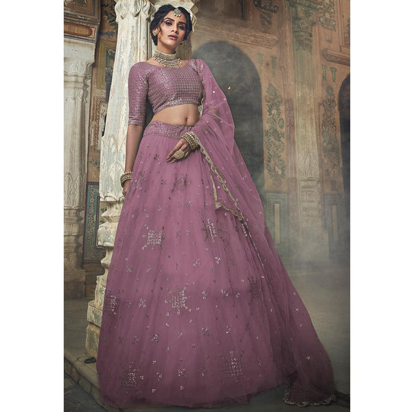 Mauve Sequins Embroidered Net Lehenga Choli Clothsvilla
