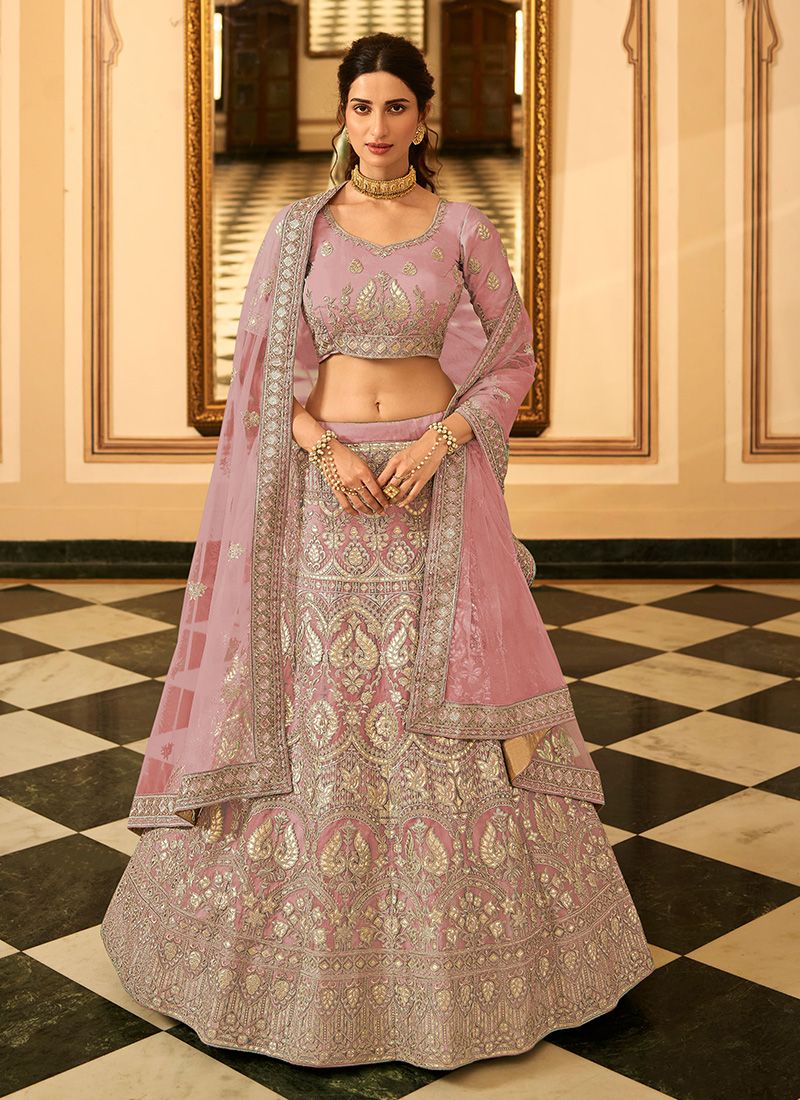 Mauve Zari And Gota Work Bridal Organza Lehenga Clothsvilla Main image