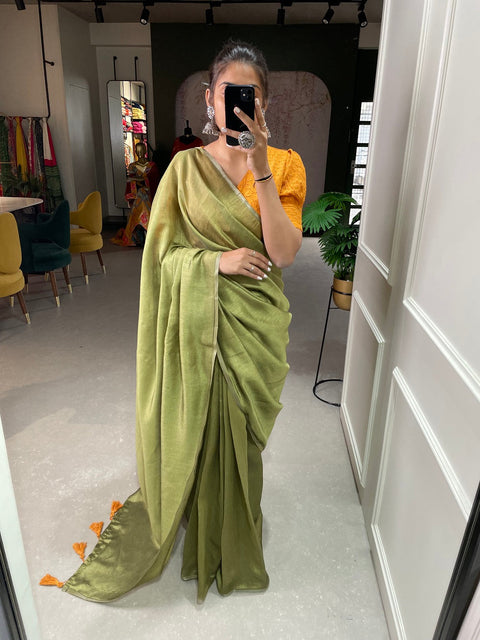 Mehendi Color Melanin Silk Saree Clothsvilla Main image