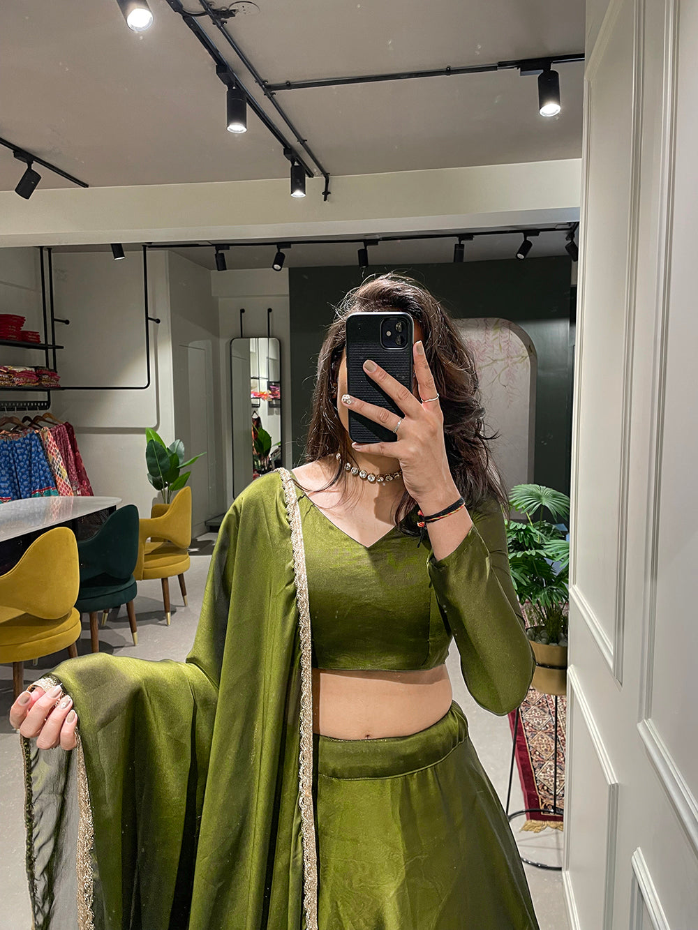 Mehendi Color Simple Rangoli Silk Mehendi Rasam Lehenga Choli Clothsvilla